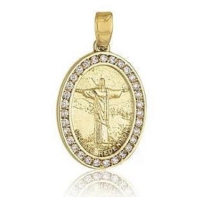 Medalha Cristo Redentor de Prata com Diamantes