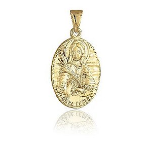 Medalha Santa Luzia Prata Folheada Ouro 18k
