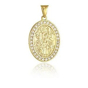 Medalha Sagrada Família Ouro 18k com Diamantes