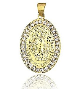Medalha Imaculada Conceição Ouro 18k com Diamantes