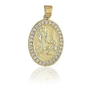 Medalha Arcanjo São Rafael de Ouro 18k Cravejada de Diamantes