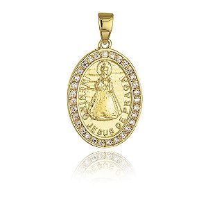 Medalha do Menino Jesus de Praga de Ouro com Diamantes