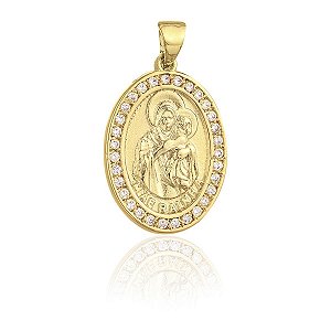 Medalha Mãe Rainha de Ouro 18k com Diamantes