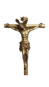 Crucifixo de resina dourado de parede