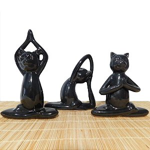 Trio de Estátuas Yoga Gatos