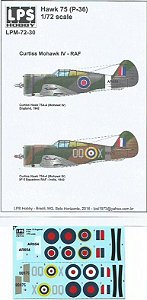 Decal Hawk 75 (P-36) - Curtiss Mohawk IV - RAF - escala 1/72 - LPS Hobby
