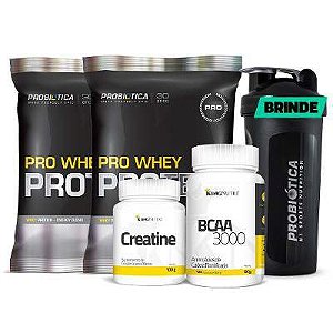 Kit Combo 2 Pro Whey Protein Probiótica Bcaa Creatina Shakeira
