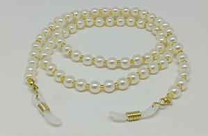 Cordão Pérola Clássico Creme Grande + Miçanga Ouro