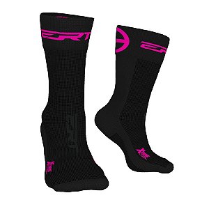 Meia esportiva ciclismo ERT Xtreme Cool cano médio preto/rosa