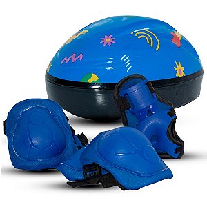 Kit capacete infantil c/ joelheira cotoveleira munhequeira