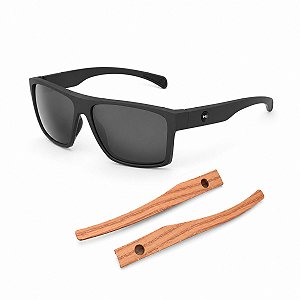 Óculos de sol HB Happy matte black polarizado + hastes wood