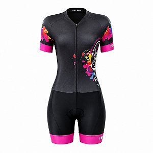 Macaquinho ciclismo feminino Be Fast Caveira Mexicana forro em gel