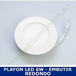 Painel Plafon Led 6W Embutir Redondo Ultra Slim Branco Frio - Ledilumi