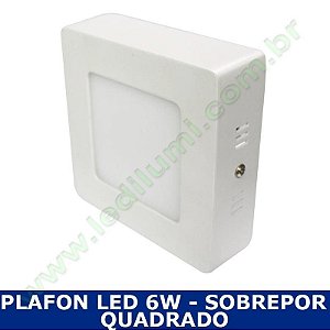 Painel Plafon Led 6W Sobrepor Branco Frio Quadrado - Ledilumi