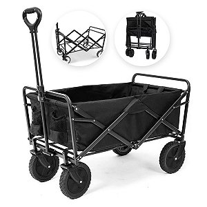 Carrinho de Carga Dobrável Preto p/ Praia Camping até 80kg Zenite