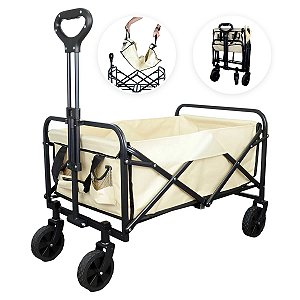 Carrinho de Carga Dobrável Bege p/ Praia Camping até 80kg - Zenite