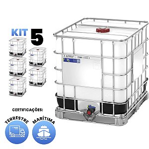 Kit de 5 IBC 1000 Litros - Certificado Terrestre e Marítimo