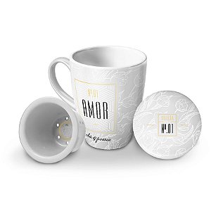 Caneca com Infusor Porcelana - Amor