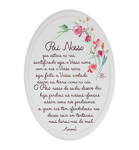 Placa Oval floral- Pai Nosso