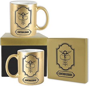 Caneca Dourada com caixa- Contabilidade