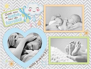 Porta Retrato 3 fotos Azul - Quando Nasce um bebê