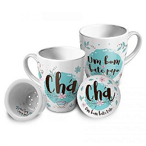 Caneca com Infusor Porcelana - Chá, Um bom papo