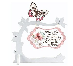 Enfeite de Mesa Árvore com borboleta - Mãe é flor ....