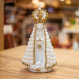 Mini Nossa Senhora Gesso Rezando Pérolas- Manto Branco