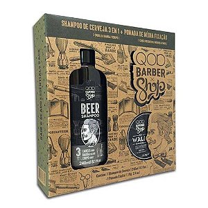 Kit QOD Barber Shop Beer - Shampoo 3 em 1 240ml + Pomada Capilar Media Fixação 70g