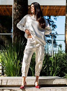 CALÇA EM TRICOT OFF-WHITE