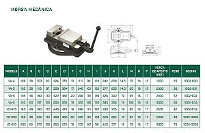 Morsa mecânica giratória c/ abertura de 200mm e largura dos mordentes de 160mm Mod:VD-675