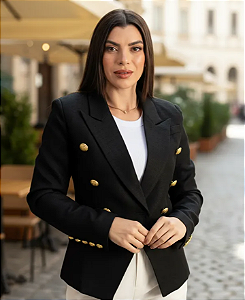Blazer Texturizado Dupla Abotoadura Preto - Versalhes Moda Loja de
