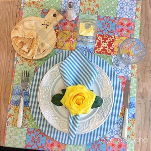 Caminho de Mesa Azulejo Português Colorido Amarelo Caminho de Mesa Azulejo Português Colorido Amarelo