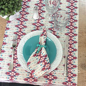 Caminho de Mesa Étnico Vermelho e Azul Caminho de Mesa Étnico Vermelho e Azul