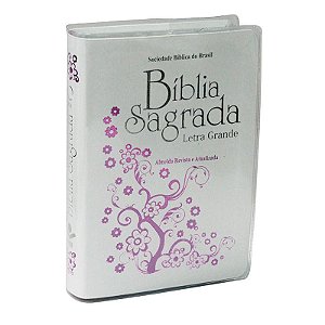Bíblia Letra Grande RA - Branca com Detalhes Rosa