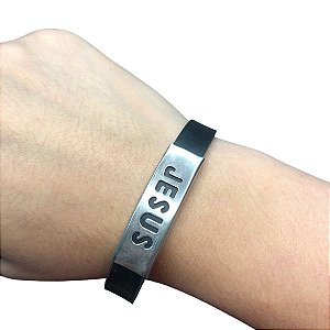 Pulseira de Borracha com Fecho - Jesus - Preta