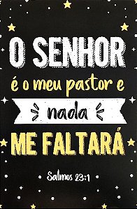 Quadro MDF Grande - O Senhor é Meu Pastor Preto - Preto e Amarelo