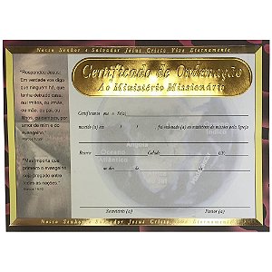 Certificado de Ordenação Ao Ministério Missionário