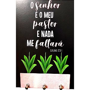 Porta Chave MDF 15x21 O Senhor é o Meu Pastor Preto