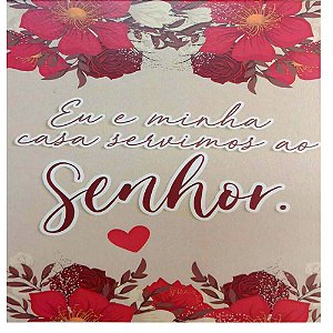 Quadro MDF Pequeno 13x13 - Eu e Minha Casa Serviremos