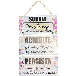 Placa de Madeira - Sorria - 3 peças