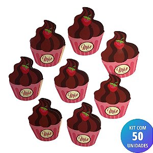 Kit 50 Unidades Cartão Mãe - Cupcake Morango