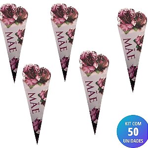 Kit 50 Unidades Cartão Mãe - Flor Roxa
