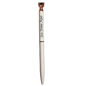 Caneta Metal Diamante Personalizada com Nome - Branca com Rose Gold
