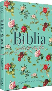Bíblia Sagrada RC, Rosas do Campo - Aqua com Harpa Avivada e Corinhos - Capa Dura