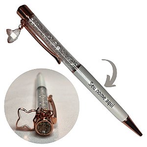 Caneta Metal com Pingente Branca -Personalizada - Caneta Metal com Pingente Branca - Personalizada