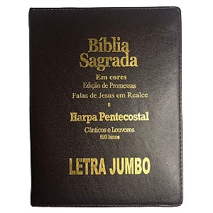 Bíblia e Harpa RC, Letra Jumbo - Edição de Promessas - Zíper - Capa Marrom - King's Cross