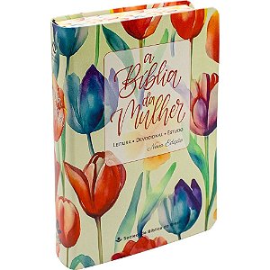 A Bíblia da Mulher NAA Média - Creme - Tulipa Colorida - SBB