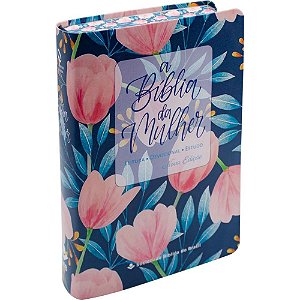 A Bíblia da Mulher NAA Média - Azul - Tulipa Rosa - SBB