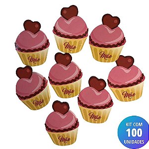 Kit 100 Unidades Cartão Mãe - Cupcake Coração  - Kit 100 Unidades Cartão Mãe - Cupcake Coração